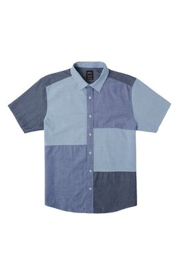 RVCA Patchwork Stretch Short Sleeve Button-Up Shirt in Blue
