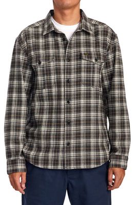 RVCA Reynolds Plaid Flannel Button-Up Shirt in Black