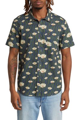 RVCA Rvgazi Floral Short Sleeve Button-Up Shirt in Moody Blue