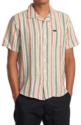RVCA Satellite Stripe Linen Blend Button-Up Shirt in Khaki
