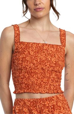 RVCA Terrace Floral Smocked Cotton Tank in Sandlewood