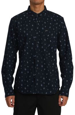 RVCA That'll Do Floral Stretch Button-Down Shirt in Navy Marine