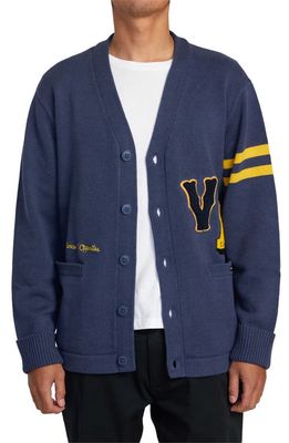 RVCA Varsity V-Neck Cardigan in Moody Blue