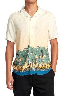 RVCA Wasted Palms Short Sleeve Linen Blend Button-Up Camp Shirt in Buttermilk