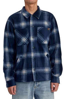 RVCA Yukon Plaid Cotton Blend Fleece Shirt Jacket in Moody Blue