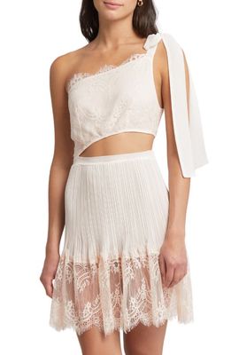 Rya Collection Anniversary Lace Cutout One-Shoulder Chemise in Ivory/Beige