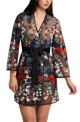 Rya Collection Georgia Floral Embroidered Tie Waist Cover-Up Robe in Celestial Mix