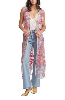 Rya Collection Jane Floral Embroidered Tie Front Vest in Cherry Mix