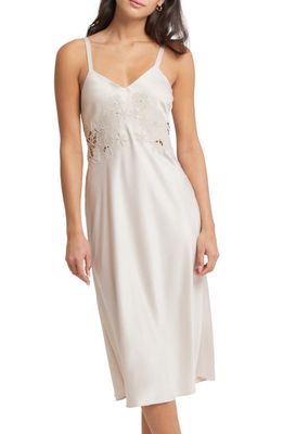 Rya Collection Maya Floral Embroidered Bias Cut Charmeuse Nightgown in Champagne