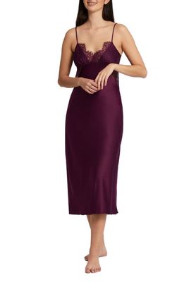 Rya Collection Serena Lace Trim Charmeuse Nightgown in Aubergine