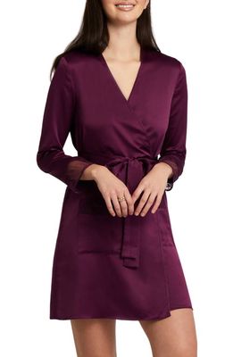 Rya Collection Serena Lace Trim Charmeuse Wrap in Aubergine