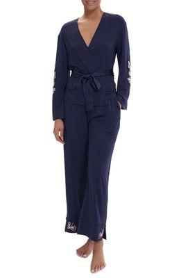 Rya Collection Shannon Embroidered Knit Pajamas in Midnight Blue