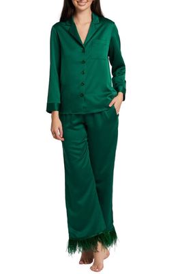 Rya Collection Swan Feather Trim Charmeuse Pajamas in Emerald