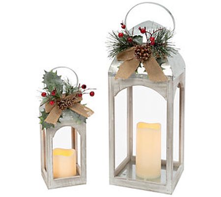 S/2 18-in Lighted Metal & Wood Lanterns by Gers on Co