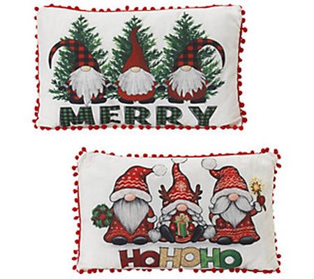 S/2, 20"L Fabric Holiday Gnome Design Pillows b y Gerson Co