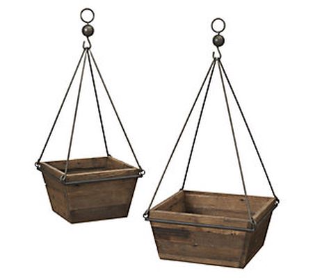 S/2 Assorted Wood and Metal Planters by Gerson Co