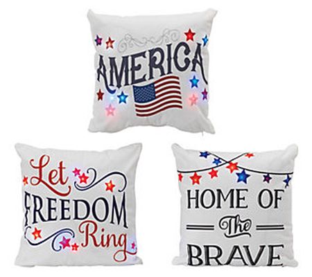 S/3 16" Battery-Operated Americana Pillows by G erson Co