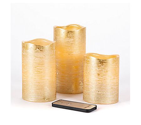 S/3 Gold Wavy Edge Wax Candles, Soft Flicker Gl ow by Gerson Co