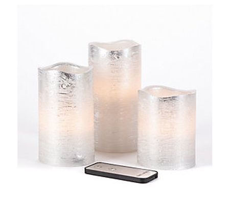 S/3 Silver Wavy Edge Wax Candles w Soft Glow by Gerson Co