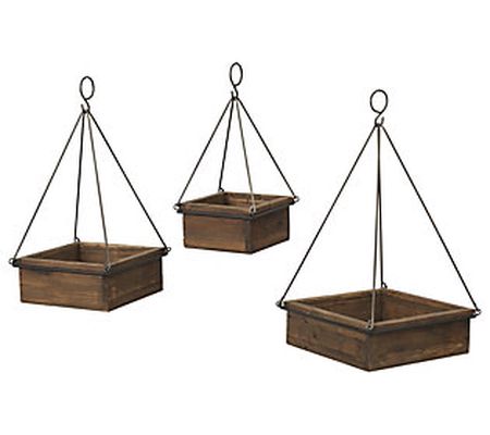 S/3 Wood & Metal Hanging Planters by Gerson Co