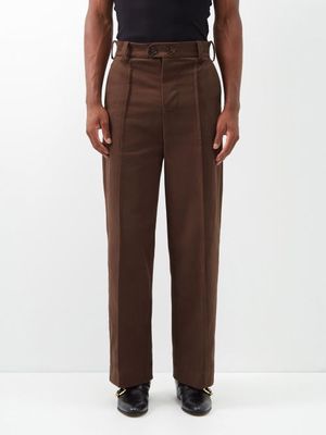 S.s. Daley - Pintucked Cotton-twill Trousers - Mens - Brown