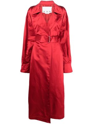 SA SU PHI belted-waist silk trench coat - Red