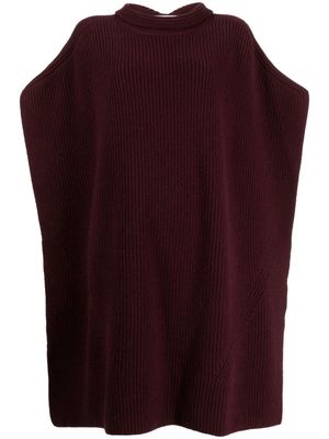 SA SU PHI scarf-embellished ribbed-knit cape - Red