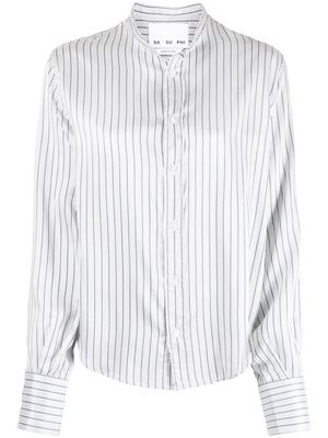 SA SU PHI striped long-sleeve silk shirt - White