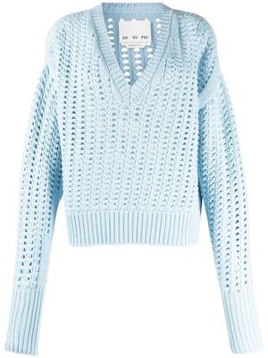 SA SU PHI V-neck open-knit jumper - Blue