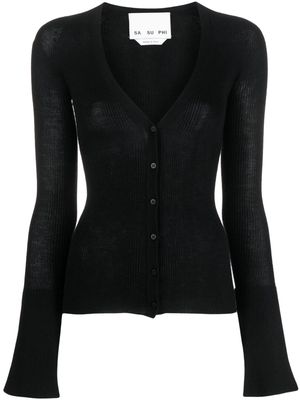 SA SU PHI V-neck ribbed cashmere-blend cardigan - Black