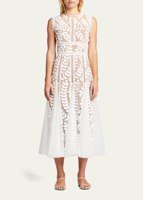 Saba Blanc Floral-Appliqué Lace Midi Dress