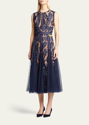 Saba Leaf-Appliqué Lace Midi Dress