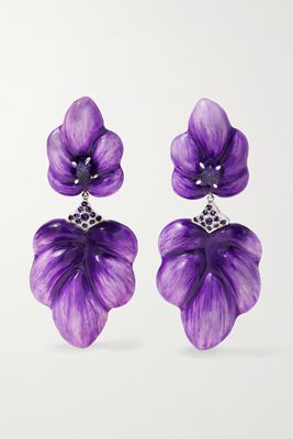 Sabbadini - 18-karat White Gold, Lacquer And Amethyst Clip Earrings - Purple