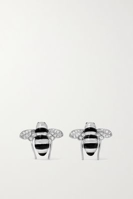 Sabbadini - Baby Bee 18-karat White Gold, Lacquer And Diamond Earrings - one size