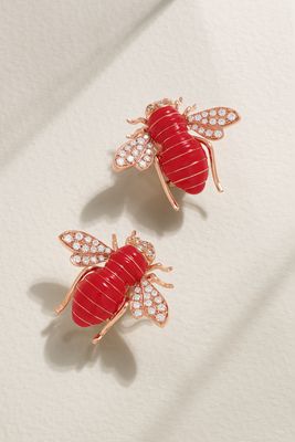Sabbadini - Bee 18-karat Gold, Enamel And Diamond Clip-on Earrings - Red
