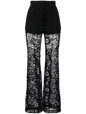 Sabina Musayev floral-lace flared trousers - Black