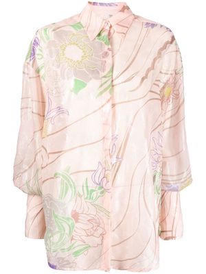 Sabina Musayev floral-print metallic-sheen shirt - Pink