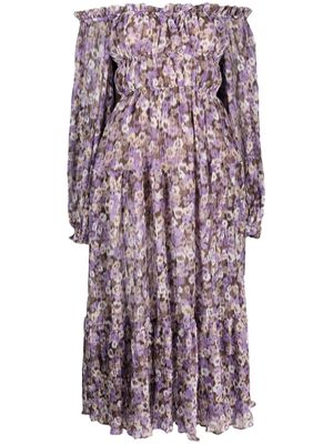 Sabina Musayev floral-print off-shoulder midi dress - Purple