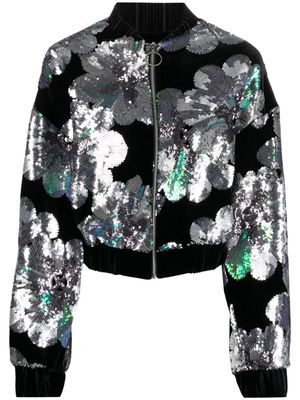 Sabina Musayev Jinna floral-sequined bomber jacket - Black