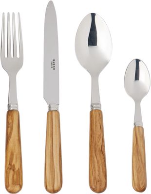 Sabre Brown Olive Wood Lavandou Flatware Set, 24 pcs