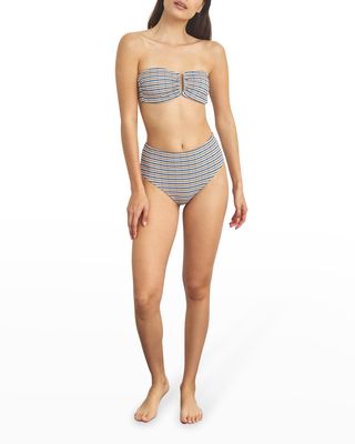 Sabrina Striped High-Waisted Bikini Bottoms