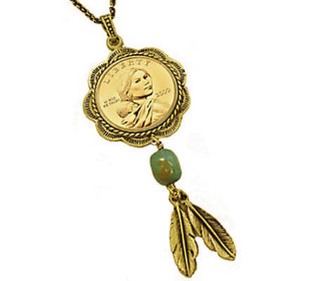 Sacagawea Brass and Turquoise Pendant