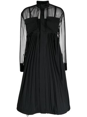 sacai A-line sheer-sleeve dress - Black
