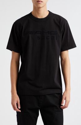 Sacai AMG Flocked Logo Cotton Graphic T-Shirt in Black