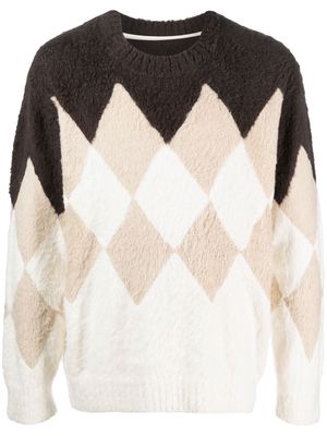 sacai argyle-check-pattern sweatshirt - Brown