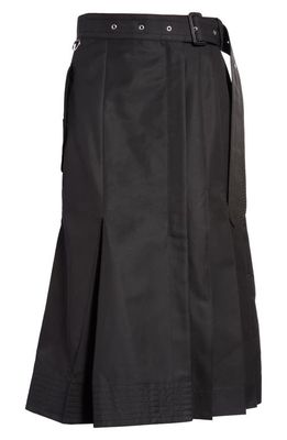 Sacai Asymmetric Belted Cotton Blend Gabardine Midi Skirt in Black