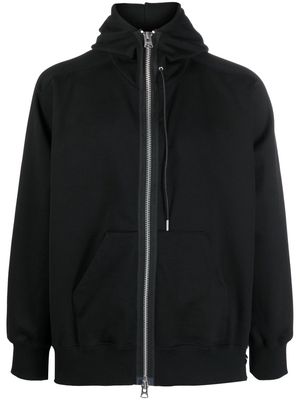 sacai asymmetric-neck zip-up hoodie - Black