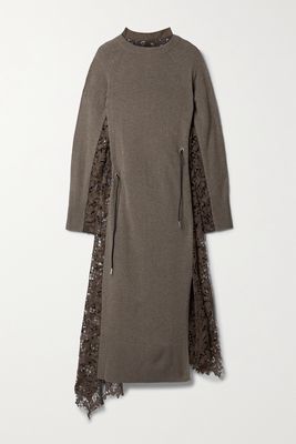 Sacai - Asymmetric Paneled Corded Lace And Wool Dress - Green
