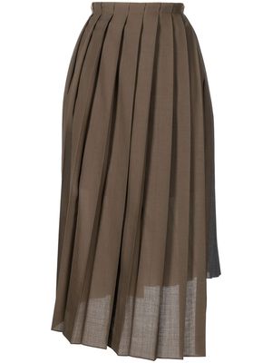 sacai asymmetric pleated midi skirt - Brown