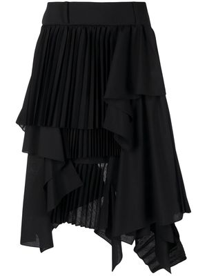 sacai asymmetric pleated skirt - Black